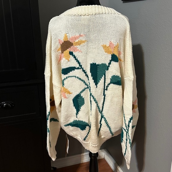 BONZO Wool Cardigan Sweater Hand Made New Zealand Sunflower Floral Button Front - Picture 5 of 12